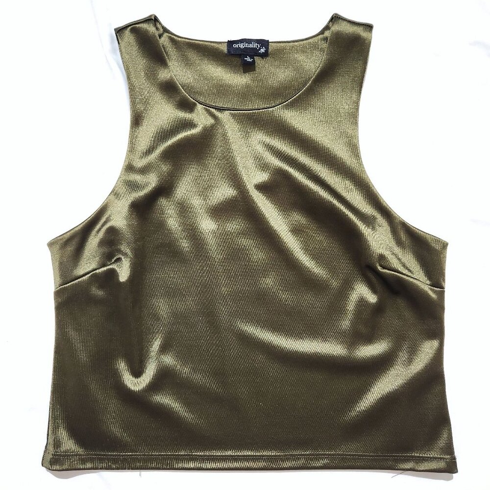 Y2K Olive Green Shiny Slinky Tank Top | Minimal Clubwear | Going Out 2000s